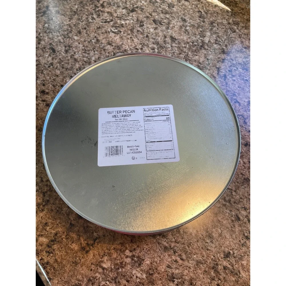 David's Cookies Butter Pecan Meltaways Round Red‎ Tin Empty Storage Container